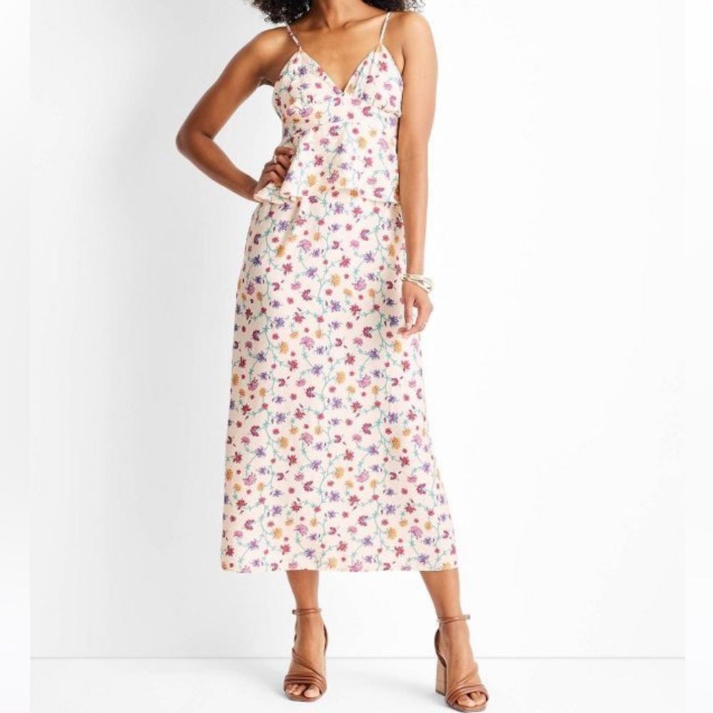 FUTURE COLLECTIVE JENNY K LOPEZ‎ Floral Sleeveless Empire Ruffle Midi Dress